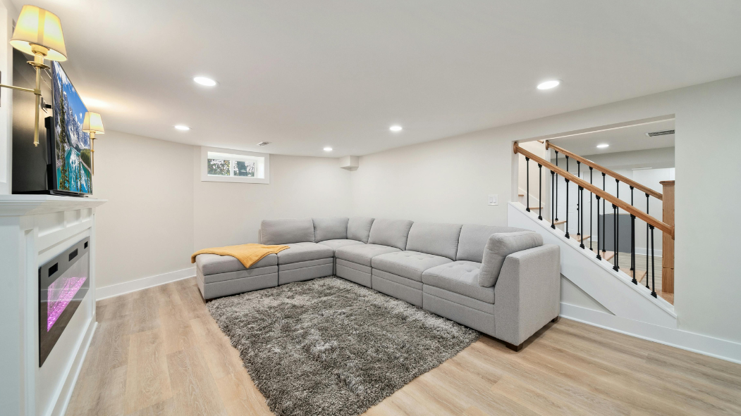 Basement with couch